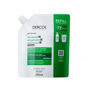 VICHY DERCOS ANTI-PELLICULAIRE SHAMPOOING TRAITANT CHEVEUX NORMAUX A GRAS ECO-RECHARGE 390ML