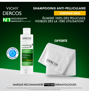 Vichy Offre Dercos Shampoing Traitant Anti-Pelliculaire Cheveux Secs 200ml + Serviette OFFERTE